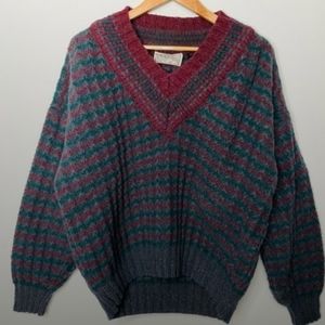 Vintage | Hand Loomed Wool Irish Chunky V-Neck Oversized Slouchy Knit Sweater